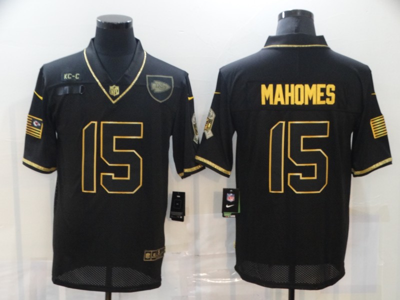 Personalized Chiefs 15 Patrick Mahomes Black Gold 2020 Salute To Service Limited Jersey