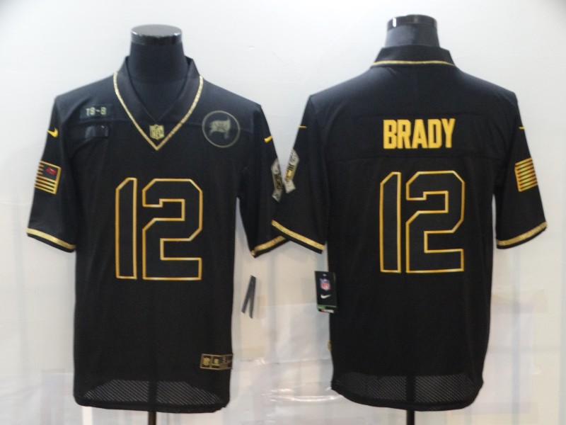 Personalized Buccaneers 12 Tom Brady Black Gold 2020 Salute To Service Limited Jersey