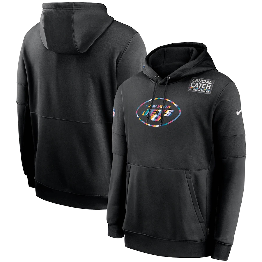 Personalized New York Jets 2020 NFL Crucial Catch Sideline Performance Pullover Hoodie Black