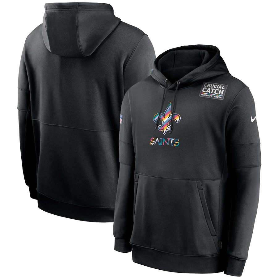 Personalized New Orleans Saints 2020 NFL Crucial Catch Sideline Performance Pullover Hoodie Black