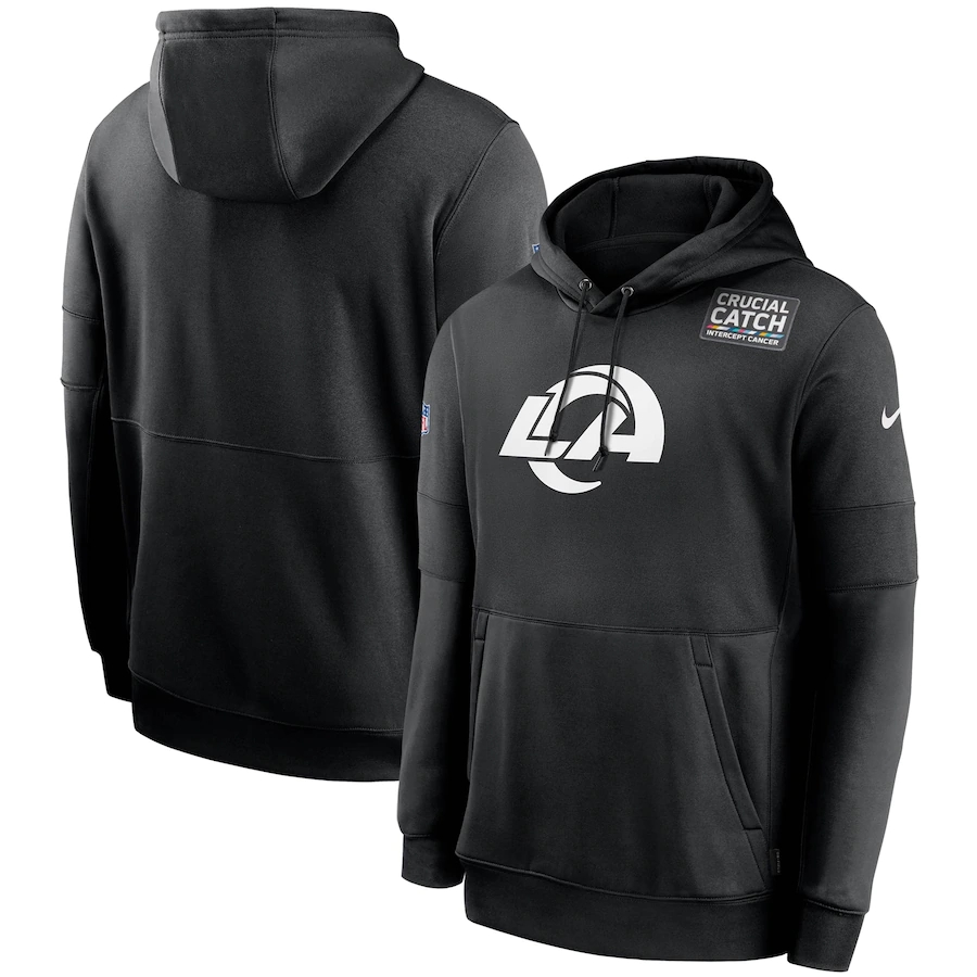 Personalized Los Angeles Rams 2020 NFL Crucial Catch Sideline Performance Pullover Hoodie Black
