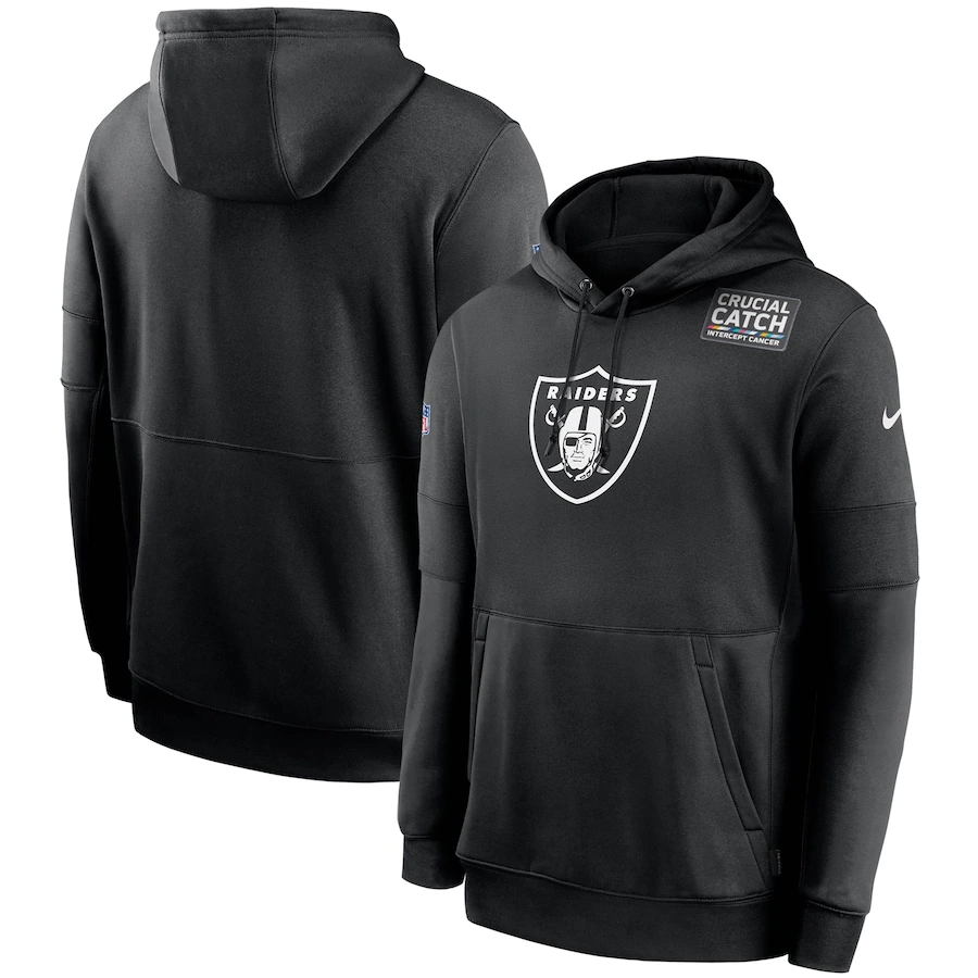 Personalized Las Vegas Raiders 2020 NFL Crucial Catch Sideline Performance Pullover Hoodie Black