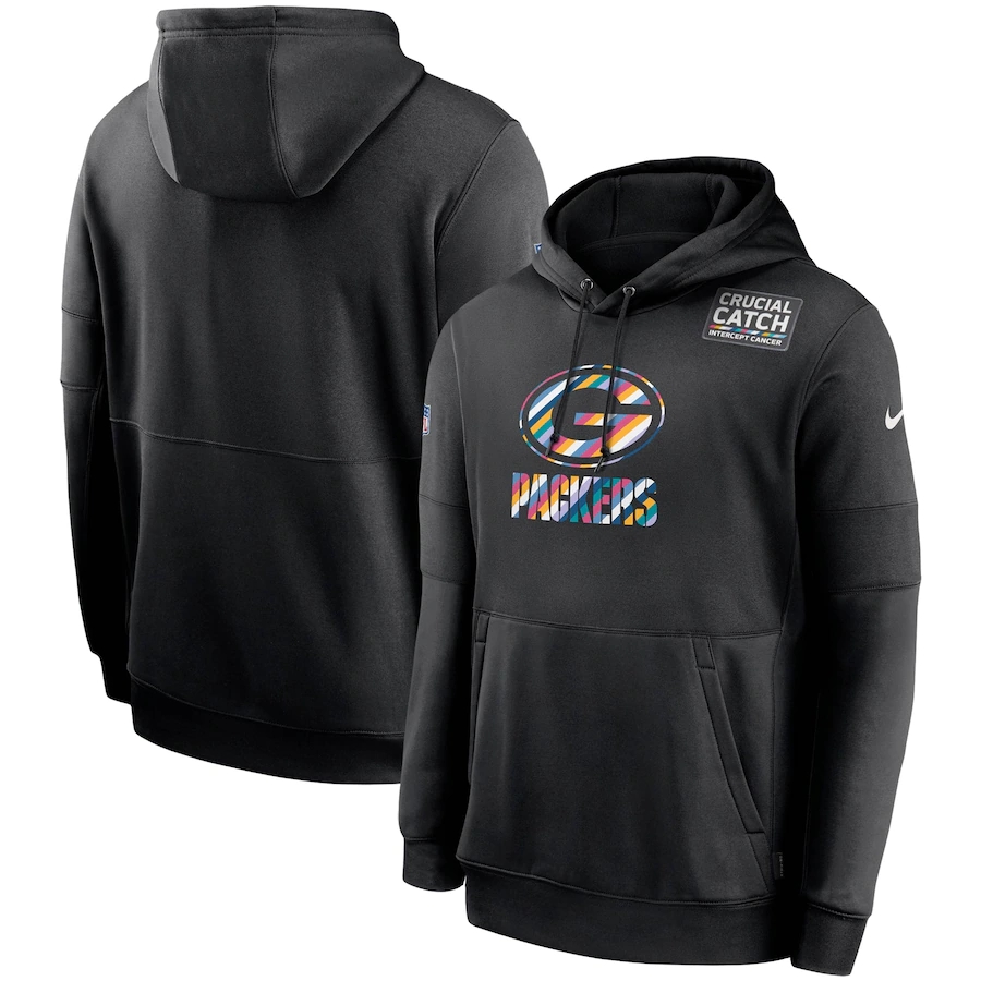 Personalized Green Bay Packers 2020 NFL Crucial Catch Sideline Performance Pullover Hoodie Black
