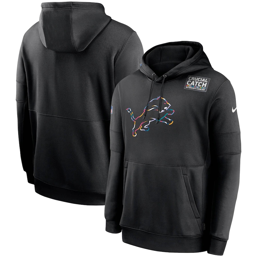 Personalized Detroit Lions 2020 NFL Crucial Catch Sideline Performance Pullover Hoodie Black