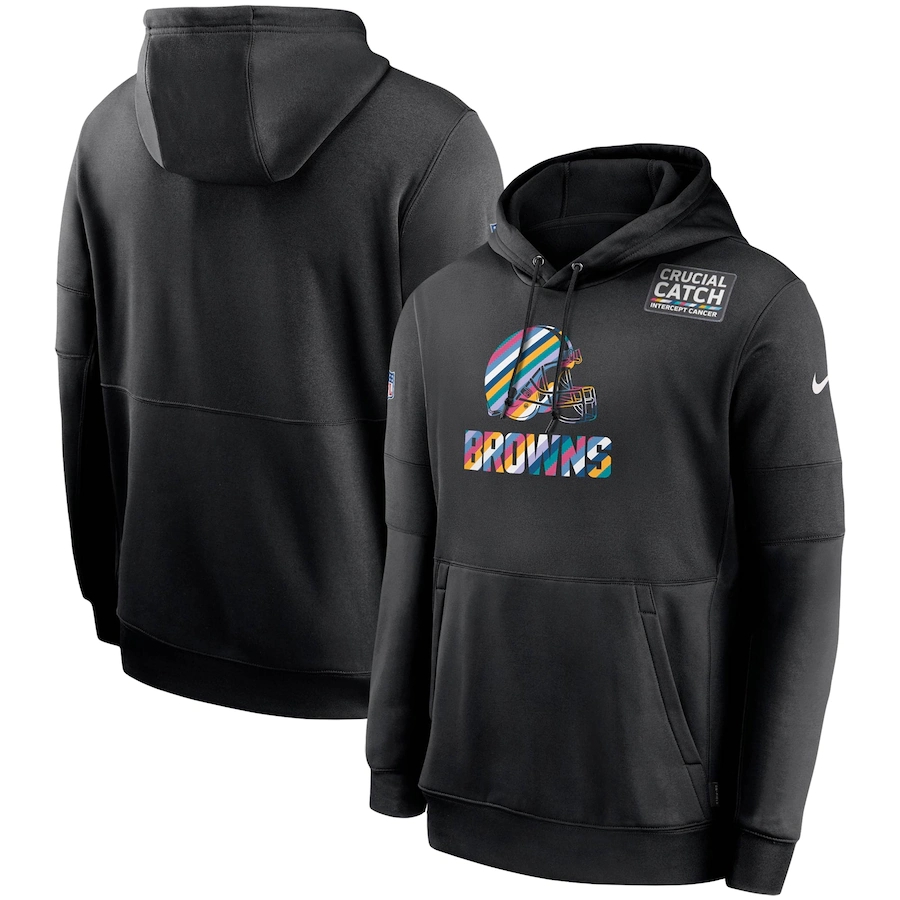 Personalized Cleveland Browns 2020 NFL Crucial Catch Sideline Performance Pullover Hoodie Black