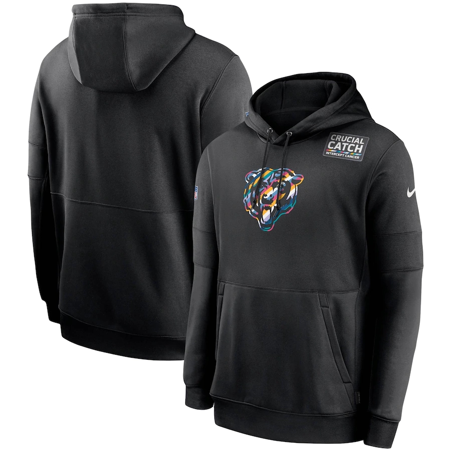 Personalized Chicago Bears 2020 NFL Crucial Catch Sideline Performance Pullover Hoodie Black