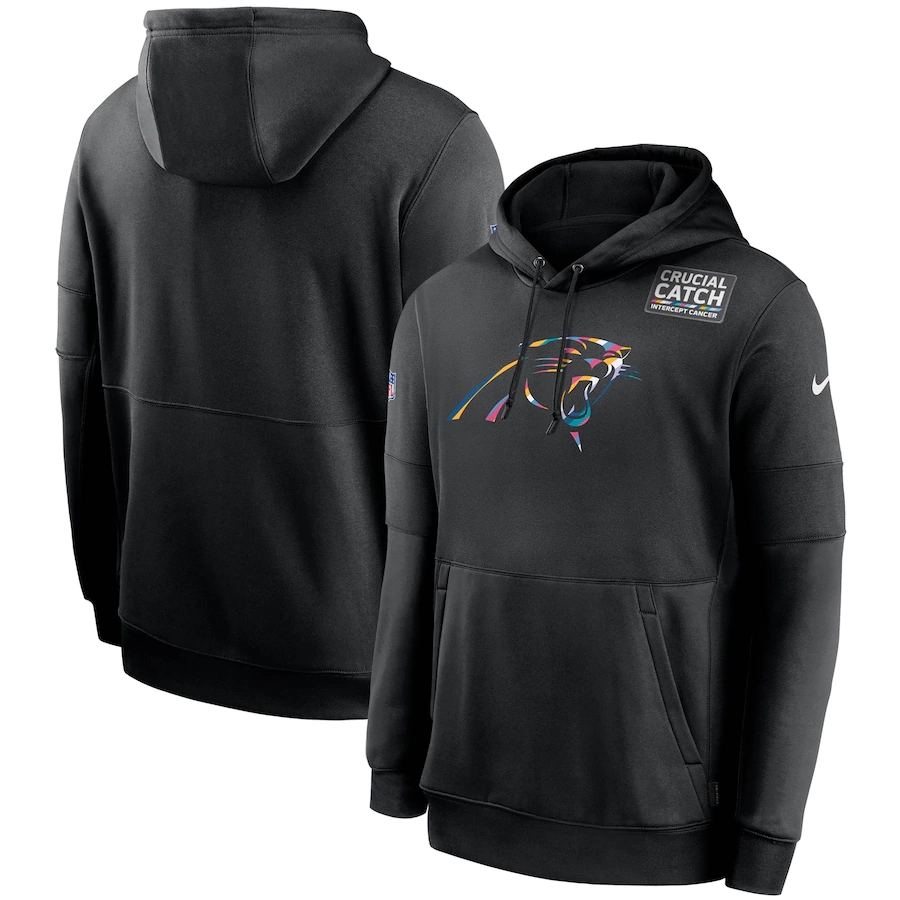 Personalized Carolina Panthers 2020 NFL Crucial Catch Sideline Performance Pullover Hoodie Black