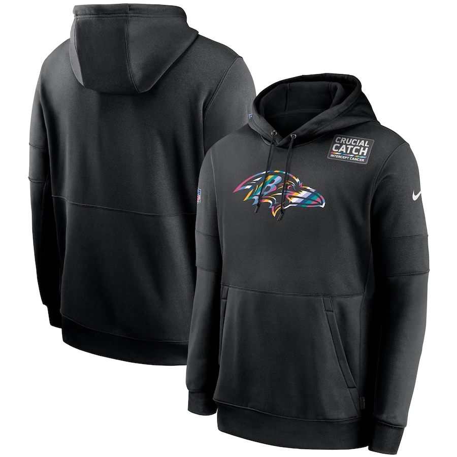 Personalized Baltimore Ravens 2020 NFL Crucial Catch Sideline Performance Pullover Hoodie Black