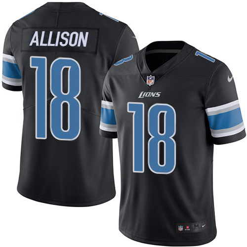 Personalized Lions #18 Geronimo Allison Black Men’s Stitched NFL Limited Rush Jersey