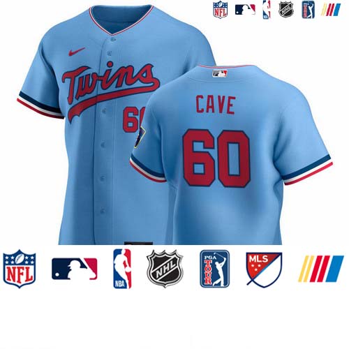 Personalized Minnesota Twins #60 Jake Cave Men’s Light Blue Alternate 2020 Authentic Team MLB Jersey