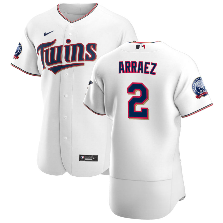 Personalized Minnesota Twins #2 Luis Arraez Men’s White Home 2020 60th Season Authentic Team MLB Jersey