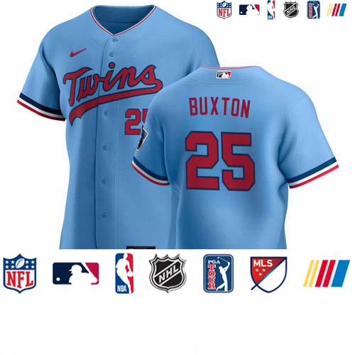Personalized Minnesota Twins #25 Byron Buxton Men’s Light Blue Alternate 2020 Authentic Team MLB Jersey