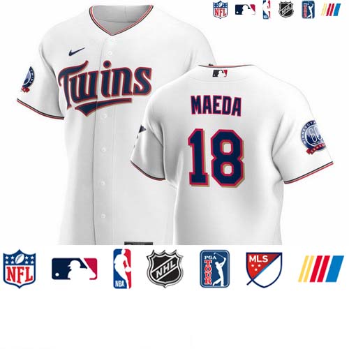 Personalized Minnesota Twins #18 Kenta Maeda Men’s White Home 2020 60th Season Authentic Team MLB Jersey