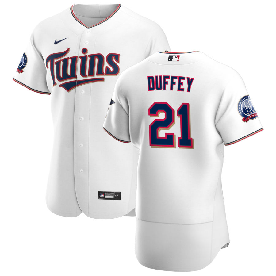 Personalized Minnesota Twins #21 Tyler Duffey Men’s White Home 2020 60th Season Authentic Team MLB Jersey