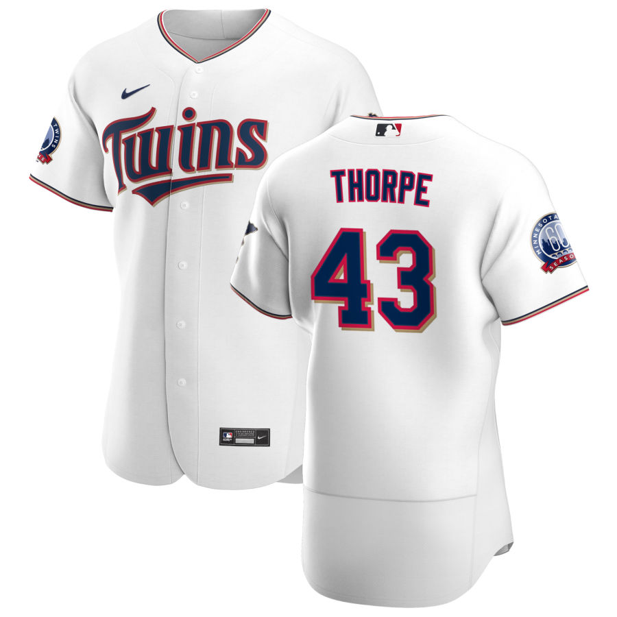 Personalized Minnesota Twins #43 Lewis Thorpe Men’s White Home 2020 60th Season Authentic Team MLB Jersey