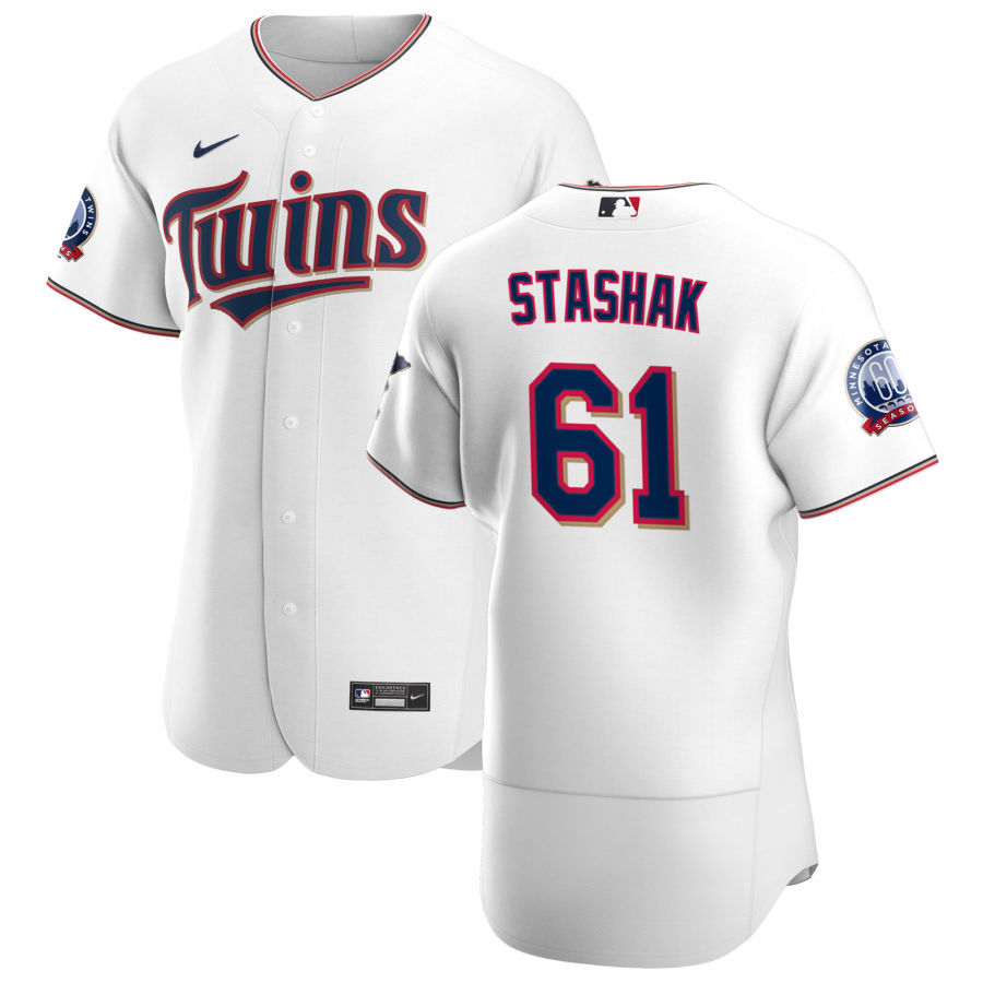 Personalized Minnesota Twins #61 Cody Stashak Men’s White Home 2020 60th Season Authentic Team MLB Jersey