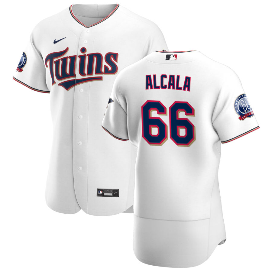 Personalized Minnesota Twins #66 Jorge Alcala Men’s White Home 2020 60th Season Authentic Team MLB Jersey
