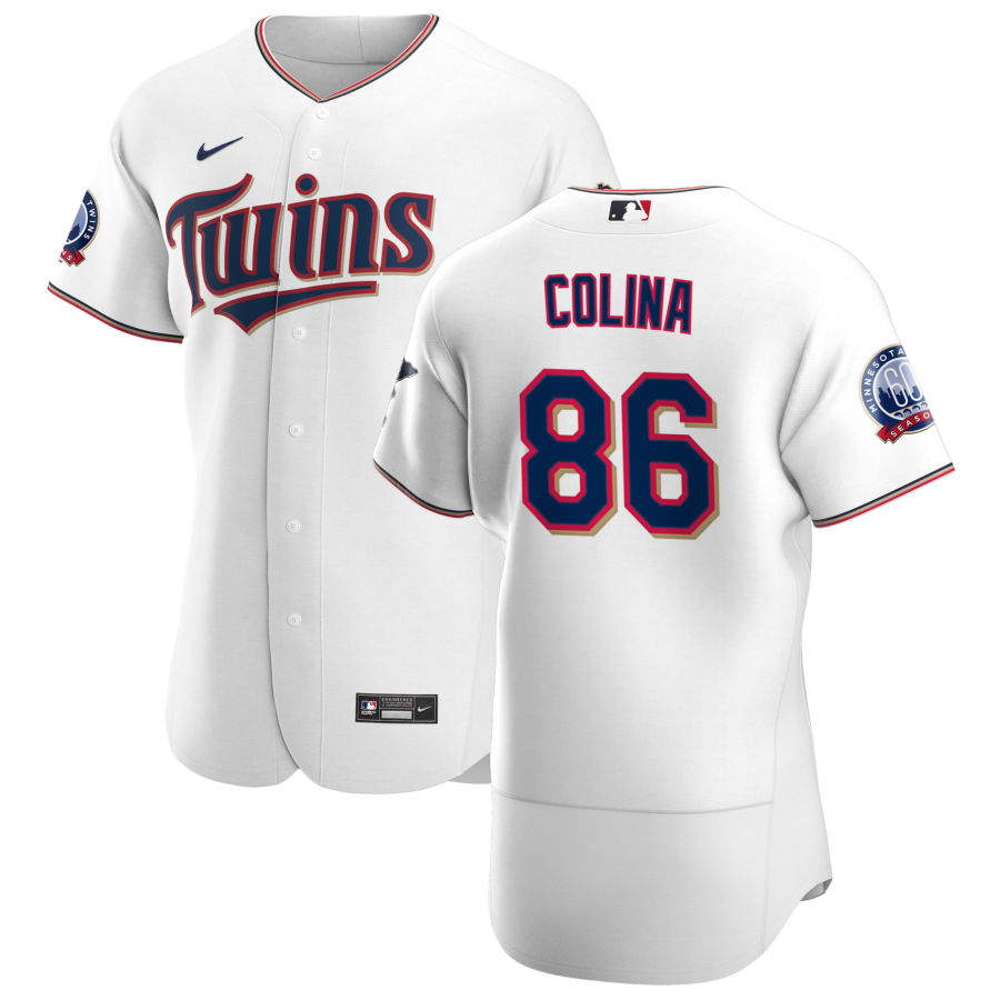 Personalized Minnesota Twins #86 Edwar Colina Men’s White Home 2020 60th Season Authentic Team MLB Jersey