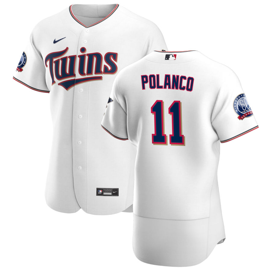Personalized Minnesota Twins #11 Jorge Polanco Men’s White Home 2020 60th Season Authentic Team MLB Jersey