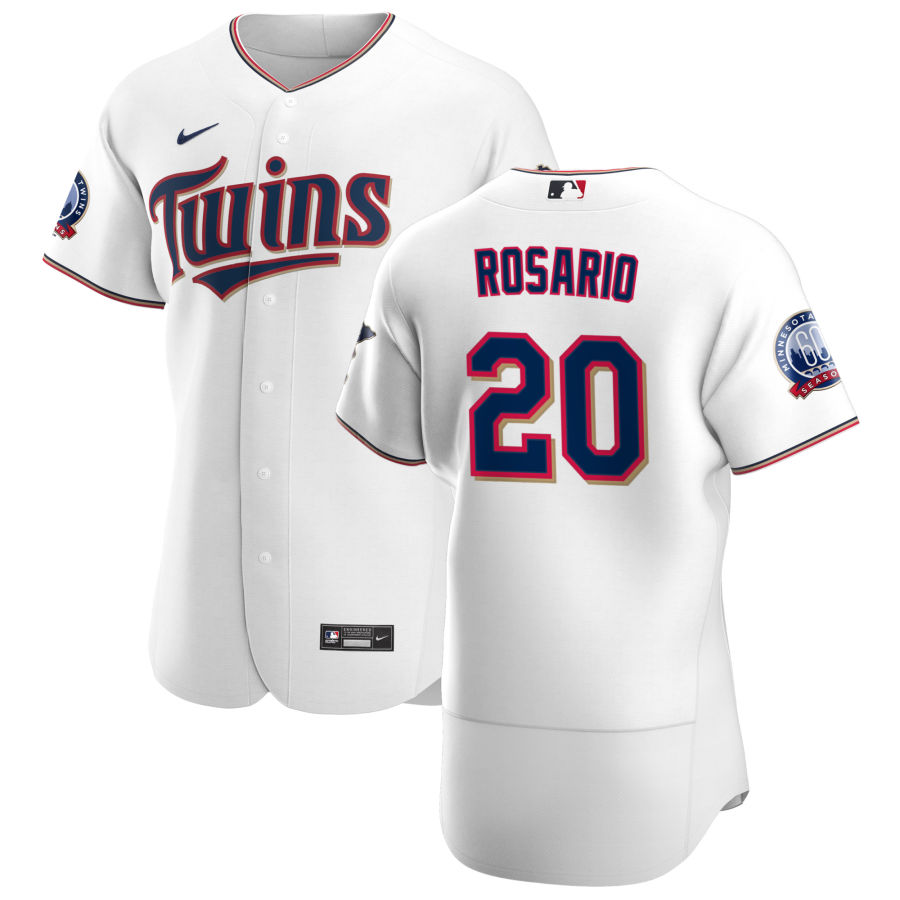 Personalized Minnesota Twins #20 Eddie Rosario Men’s White Home 2020 60th Season Authentic Team MLB Jersey