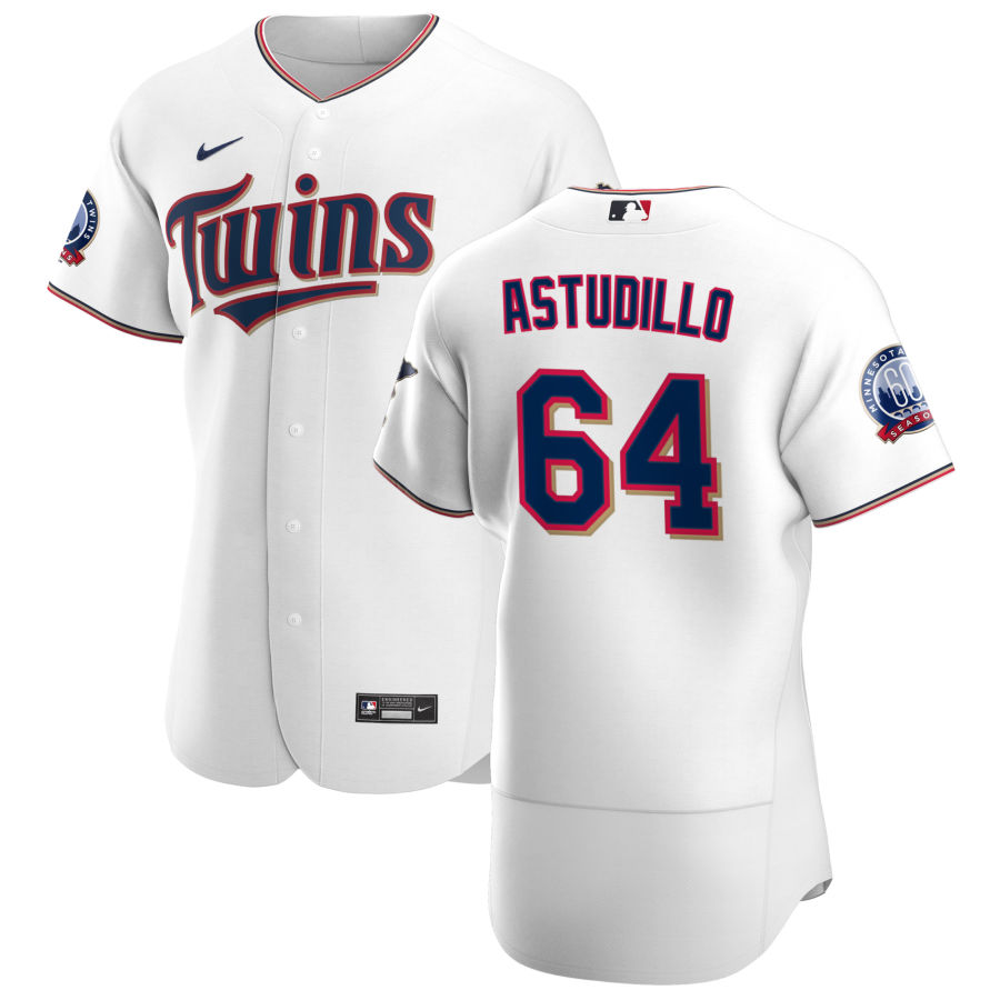Personalized Minnesota Twins #64 Willians Astudillo Men’s White Home 2020 60th Season Authentic Team MLB Jersey