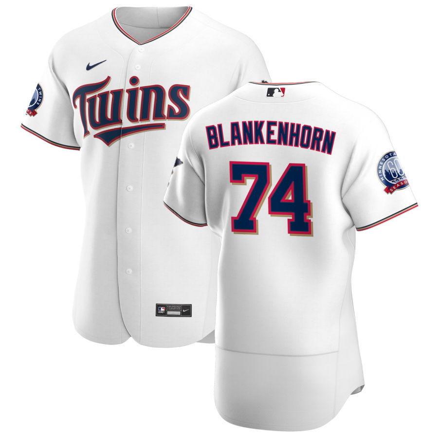 Personalized Minnesota Twins #74 Travis Blankenhorn Men’s White Home 2020 60th Season Authentic Team MLB Jersey