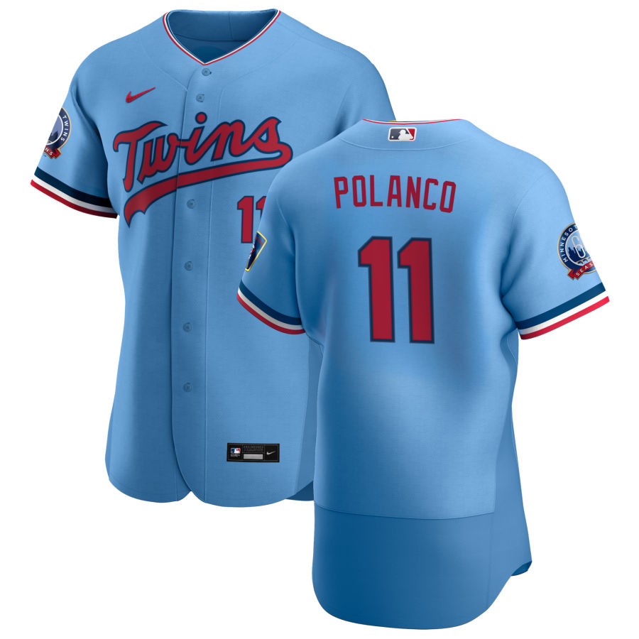 Personalized Minnesota Twins #11 Jorge Polanco Men’s Light Blue Alternate 2020 60th Season Authentic Team MLB Jersey