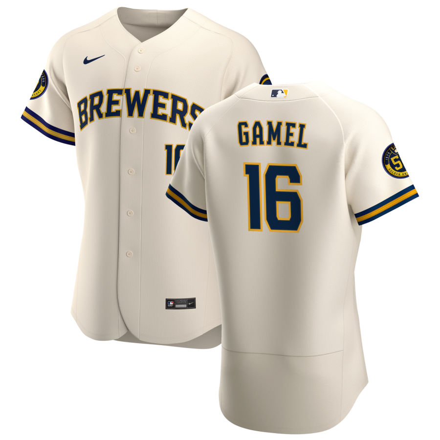 Personalized Milwaukee Brewers #16 Ben Gamel Men’s Cream Home 2020 Authentic Player MLB Jersey