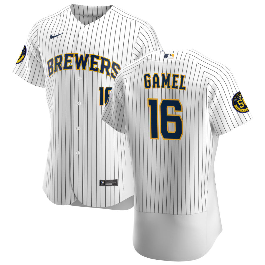 Personalized Milwaukee Brewers #16 Ben Gamel Men’s White Home 2020 Authentic Player MLB Jersey