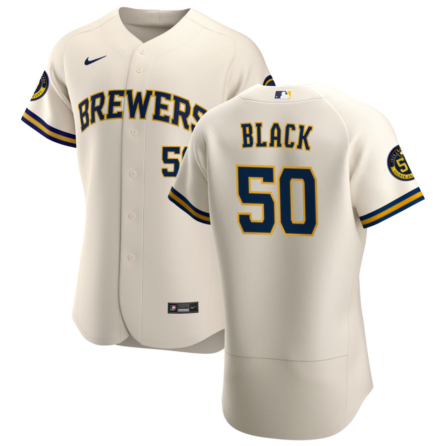Personalized Milwaukee Brewers #50 Ray Black Men’s Cream Home 2020 Authentic Player MLB Jersey