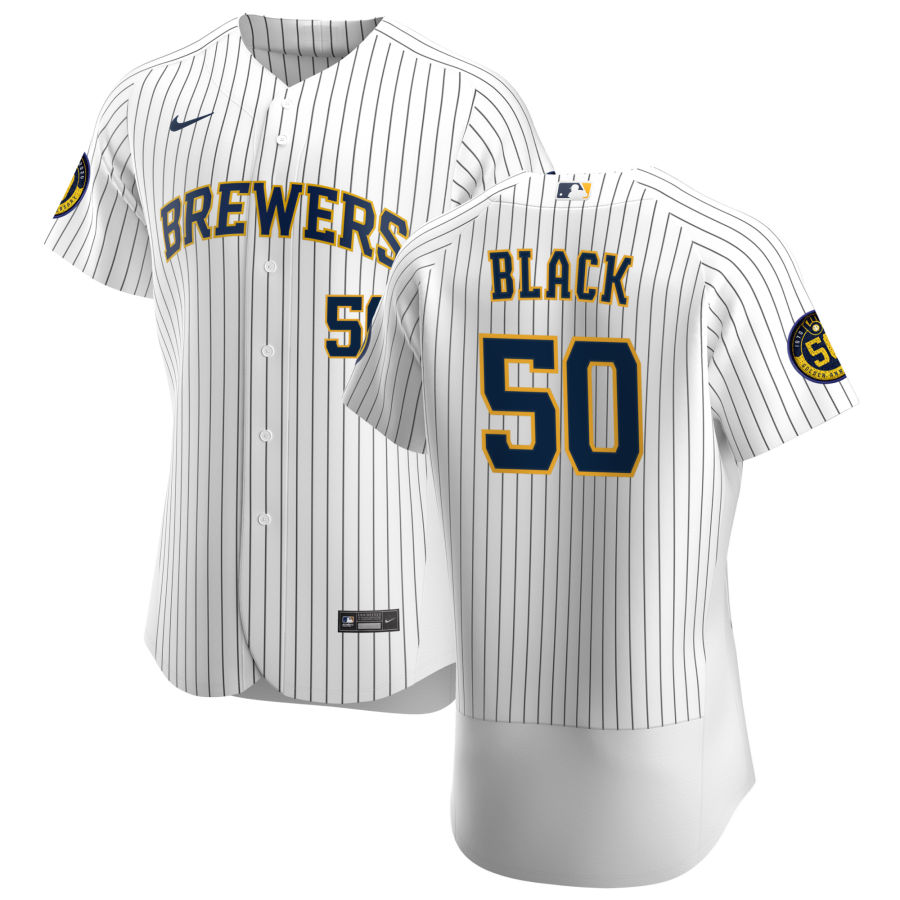 Personalized Milwaukee Brewers #50 Ray Black Men’s White Home 2020 Authentic Player MLB Jersey