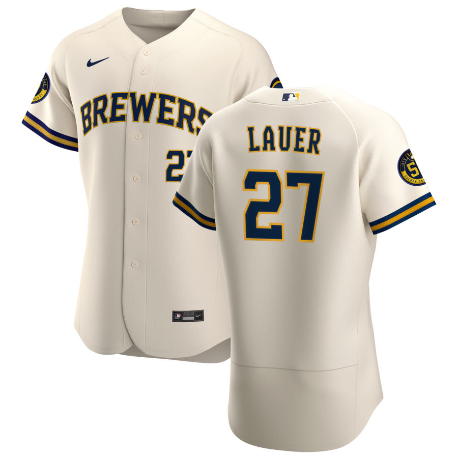 Personalized Milwaukee Brewers #27 Eric Lauer Men’s Cream Home 2020 Authentic Player MLB Jersey