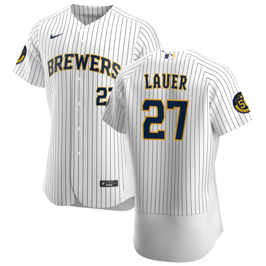 Personalized Milwaukee Brewers #27 Eric Lauer Men’s White Home 2020 Authentic Player MLB Jersey
