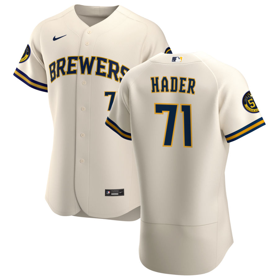 Personalized Milwaukee Brewers #71 Josh Hader Men’s Cream Home 2020 Authentic Player MLB Jersey