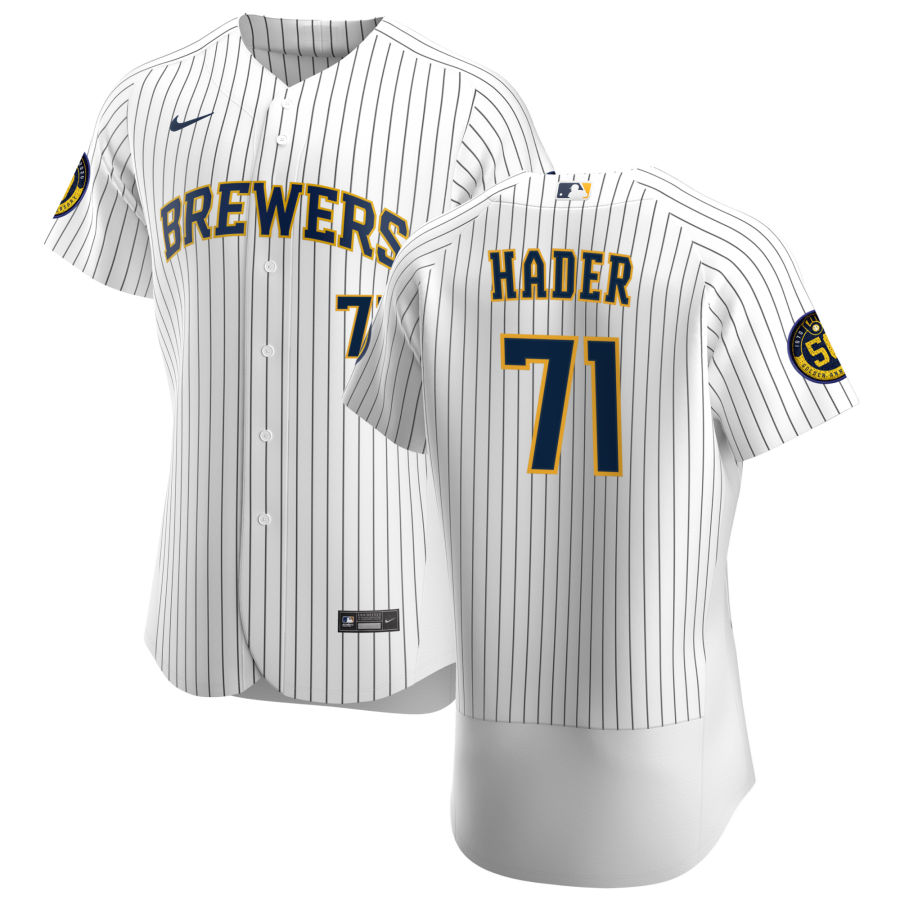 Personalized Milwaukee Brewers #71 Josh Hader Men’s White Home 2020 Authentic Player MLB Jersey