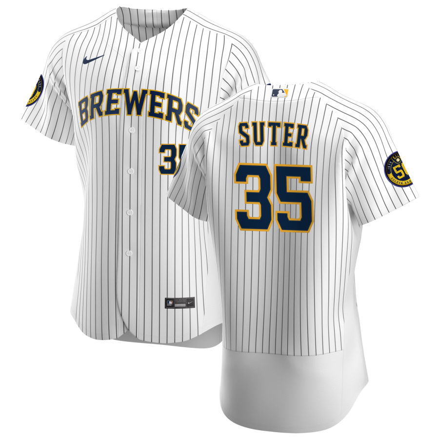 Personalized Milwaukee Brewers #35 Brent Suter Men’s White Home 2020 Authentic Player MLB Jersey