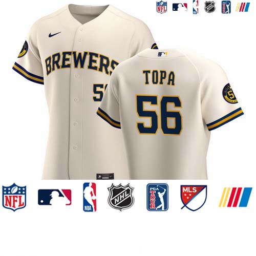 Personalized Milwaukee Brewers #56 Justin Topa Men’s Cream Home 2020 Authentic Player MLB Jersey