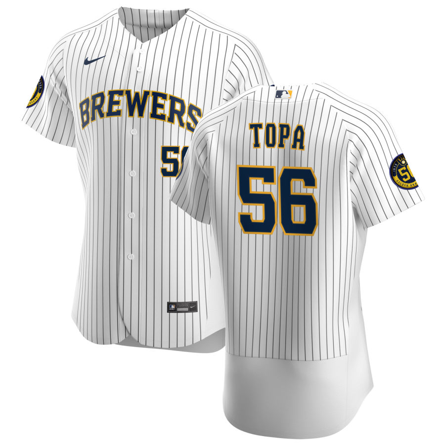 Personalized Milwaukee Brewers #56 Justin Topa Men’s White Home 2020 Authentic Player MLB Jersey