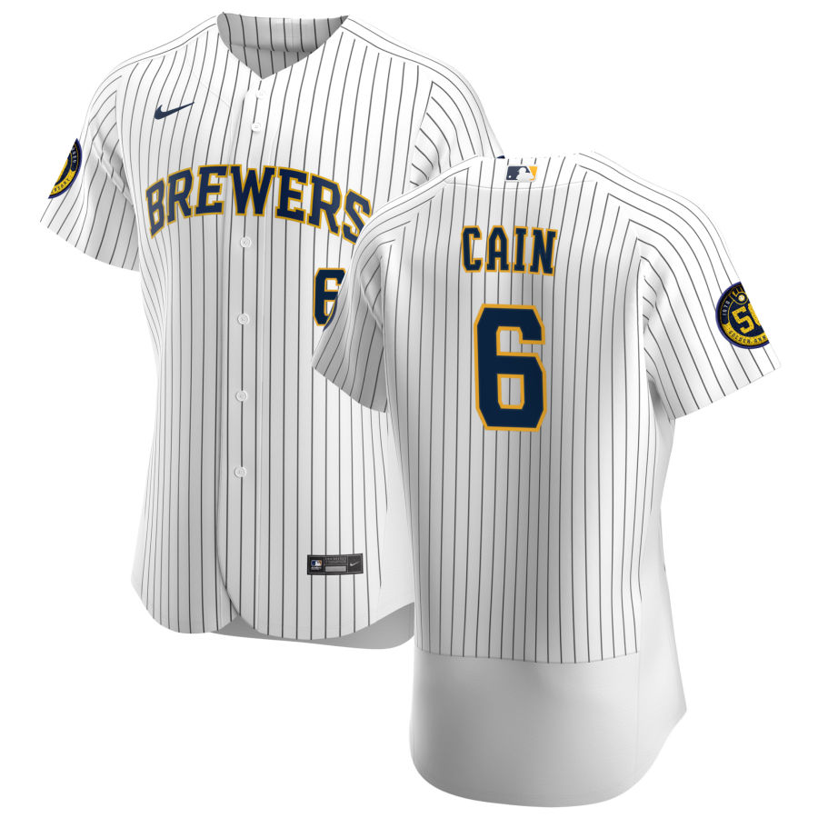 Personalized Milwaukee Brewers #6 Lorenzo Cain Men’s White Home 2020 Authentic Player MLB Jersey