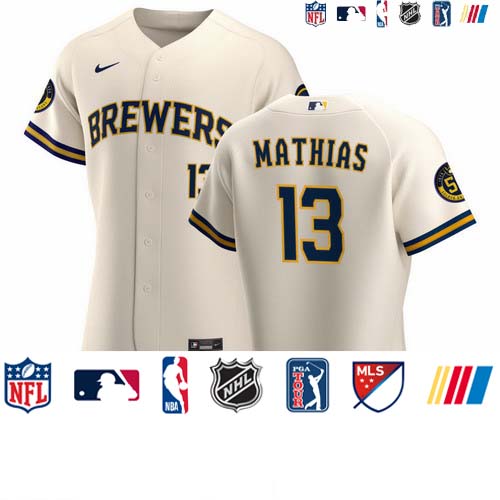 Personalized Milwaukee Brewers #13 Mark Mathias Men’s Cream Home 2020 Authentic Player MLB Jersey