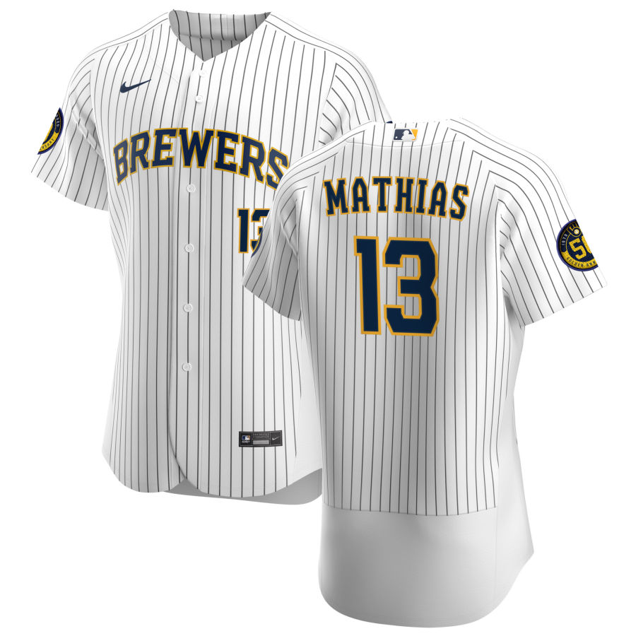Personalized Milwaukee Brewers #13 Mark Mathias Men’s White Home 2020 Authentic Player MLB Jersey