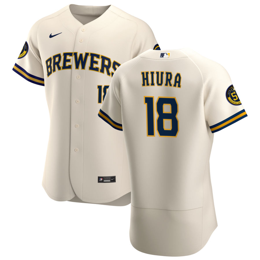 Personalized Milwaukee Brewers #18 Keston Hiura Men’s Cream Home 2020 Authentic Player MLB Jersey