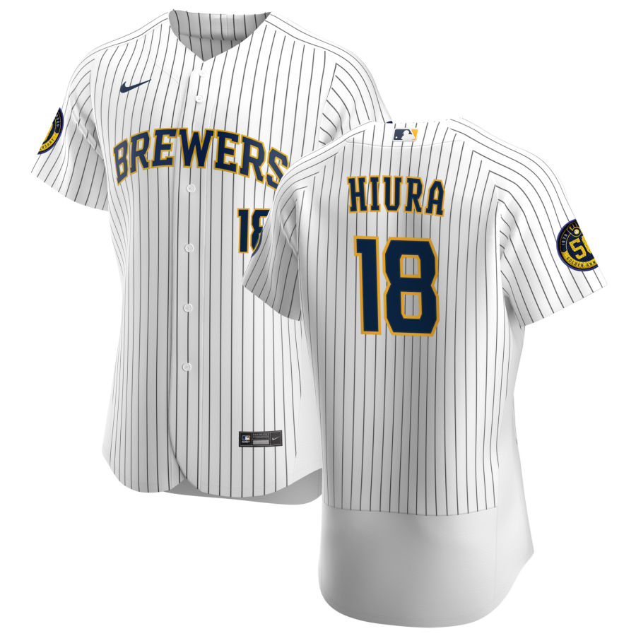 Personalized Milwaukee Brewers #18 Keston Hiura Men’s White Home 2020 Authentic Player MLB Jersey