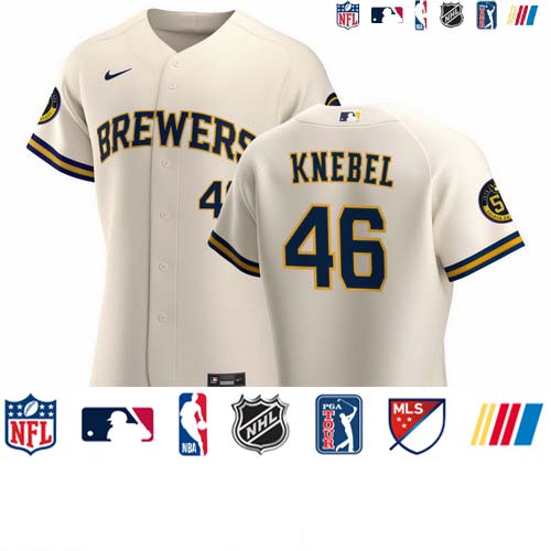 Personalized Milwaukee Brewers #46 Corey Knebel Men’s Cream Home 2020 Authentic Player MLB Jersey