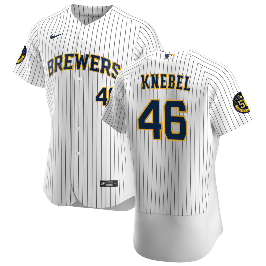 Personalized Milwaukee Brewers #46 Corey Knebel Men’s White Home 2020 Authentic Player MLB Jersey