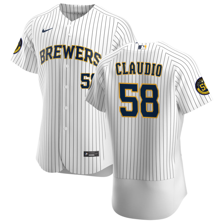 Personalized Milwaukee Brewers #58 Alex Claudio Men’s White Home 2020 Authentic Player MLB Jersey