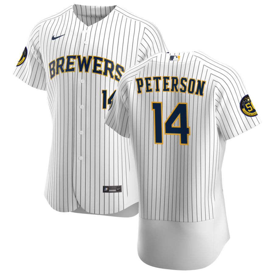 Personalized Milwaukee Brewers #14 Jace Peterson Men’s White Home 2020 Authentic Player MLB Jersey