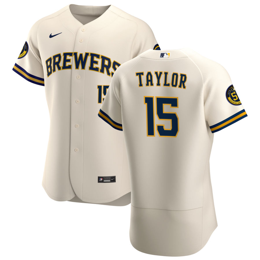 Personalized Milwaukee Brewers #15 Tyrone Taylor Men’s Cream Home 2020 Authentic Player MLB Jersey