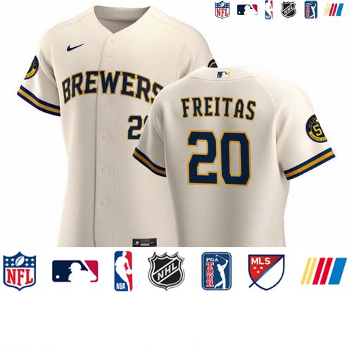 Personalized Milwaukee Brewers #20 David Freitas Men’s Cream Home 2020 Authentic Player MLB Jersey