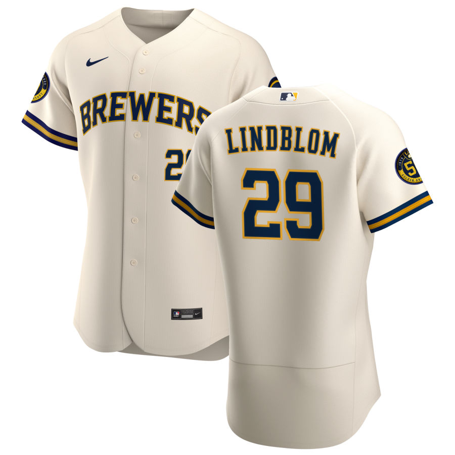 Personalized Milwaukee Brewers #29 Josh Lindblom Men’s Cream Home 2020 Authentic Player MLB Jersey